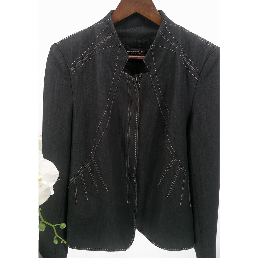 Adrienne Vittadini Womens Charcoal Gray Stitch Detail Professional Jacket Sz 14